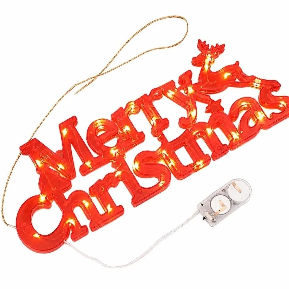 Creative Merry Christmas LED Letter Sign 3D with Hanging Rope Fairy Light String Xmas Garland String for Holiday Party