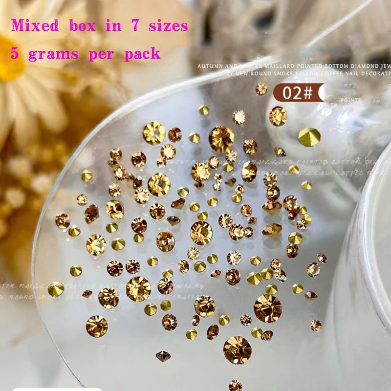 1Box Winter Maillard Mix Size Pile Drill Tip Bottom Small Round Bottom Rhinestone 3D Nail Charm DIY Decoration Accessories