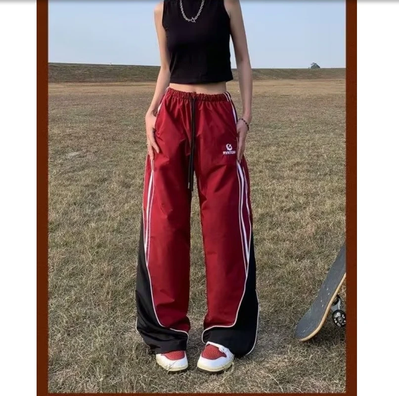 Girls retro striped street dance sports pants loose design of niche high street preppy casual cargo pants