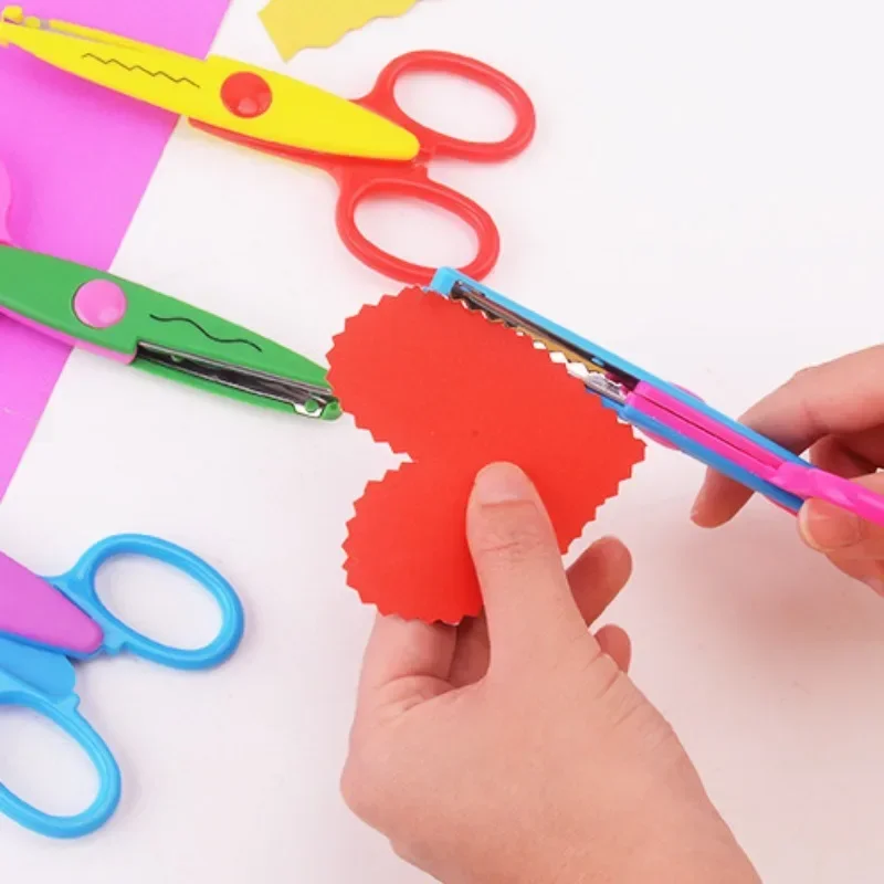 Sawtooth Stationery Scissors para crianças, Creative Candy Color, Scrapbook, Handmade Scissors, Wavy Line, Safety Plastic Shell