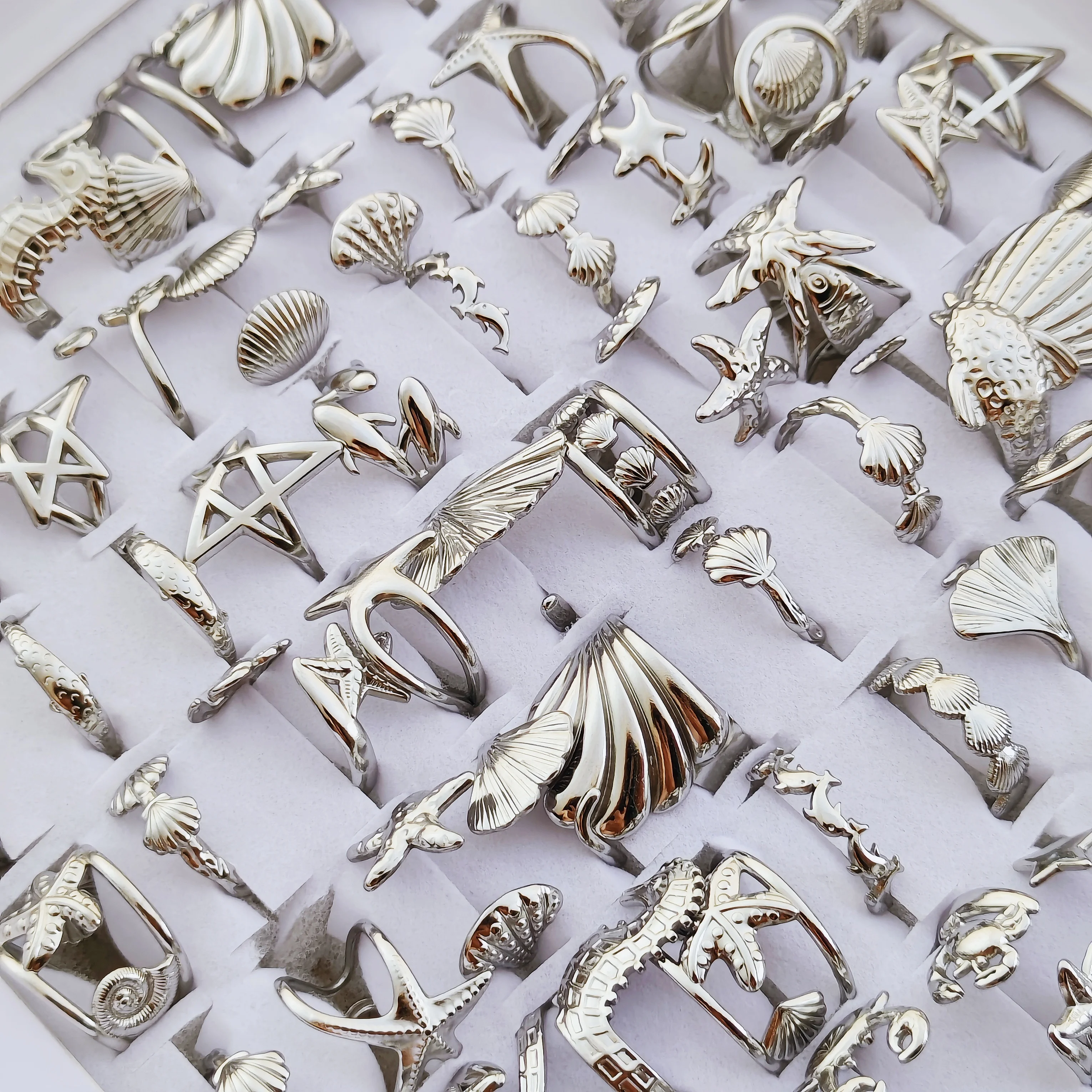 10 Stück verstellbare Ringe aus Edelstahl für Damen und Herren, Ozean-Tier- und Pflanzen-Themen-Schmuck, Großhandelsgeschenke – Detail 11