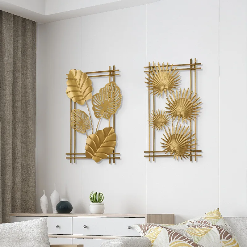 New Chinese style golden ginkgo biloba flower three-dimensional wall hanging home background wrought iron wall decoration