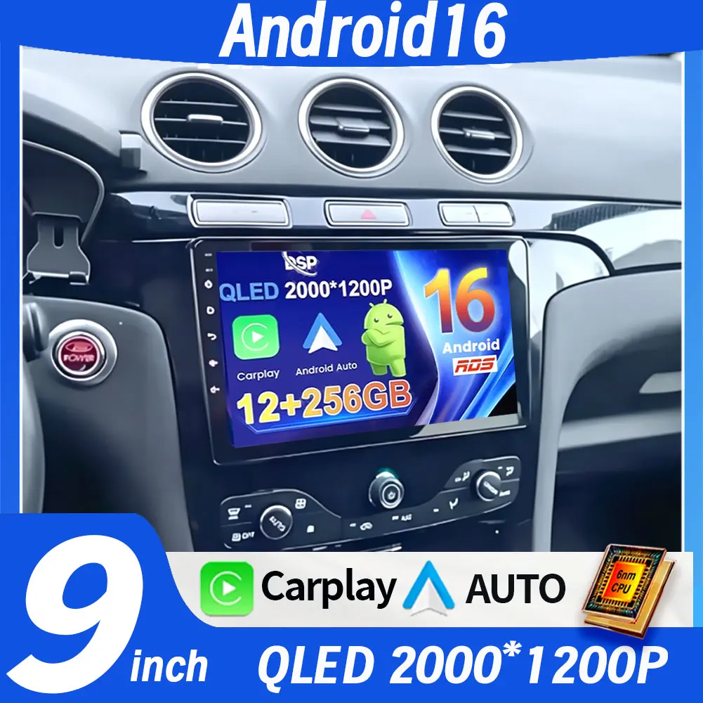 Android 16 Für Ford S MAX S-MAX 2006-2015 Für FORD GALAXY 2014 Autoradio GPS Carplay Multimedia-Player Navigation Stereo DSP DVD