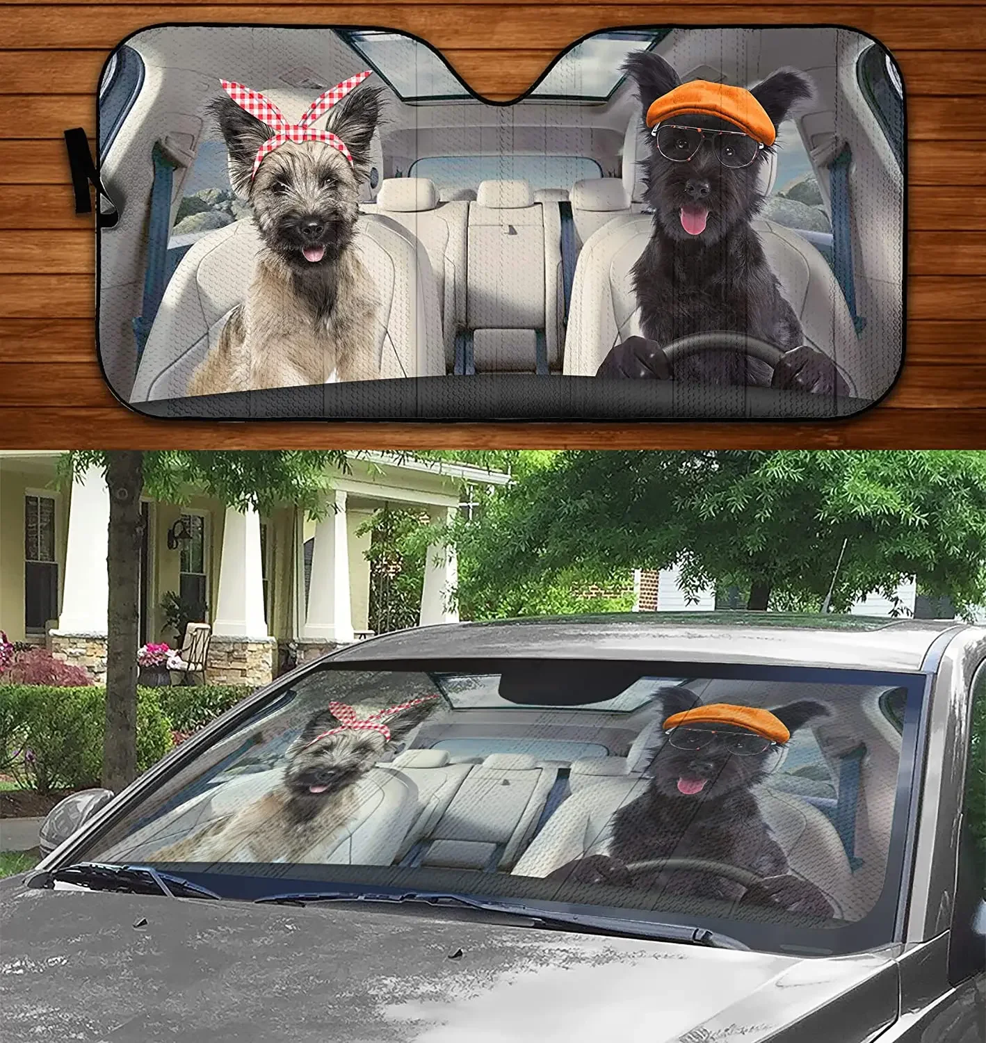 Skye Terriers Driving Headband Hat and Eyeglasses Dog Couple Car Sunshade Skye Terrier Car Window Sun Cover Car Windshield Visor