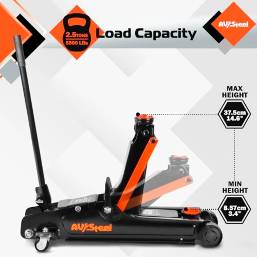 Cric de sol à profil bas de 2,5 tonnes, 5500 lb, avec pompe à piston unique pour l'entretien automobile robuste, idéal pour les réparations automobiles et