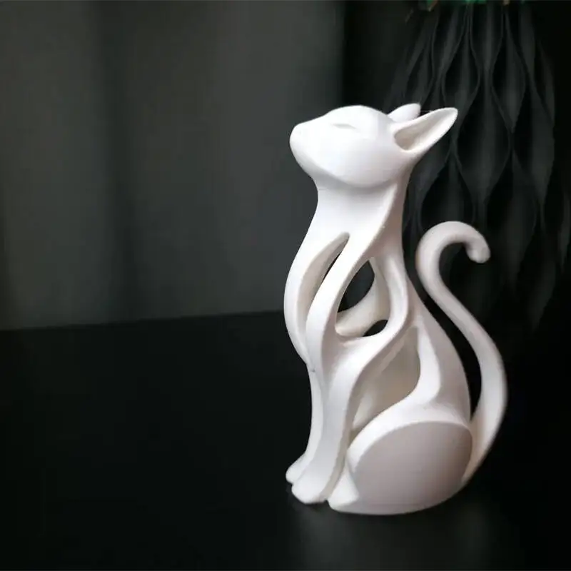 Elegante moderne sitzende Katzen-3D-Druckskulptur, minimalistisches Wohndekor-Ornament, kreatives Geschenk für Liebhaber. – Detail 5
