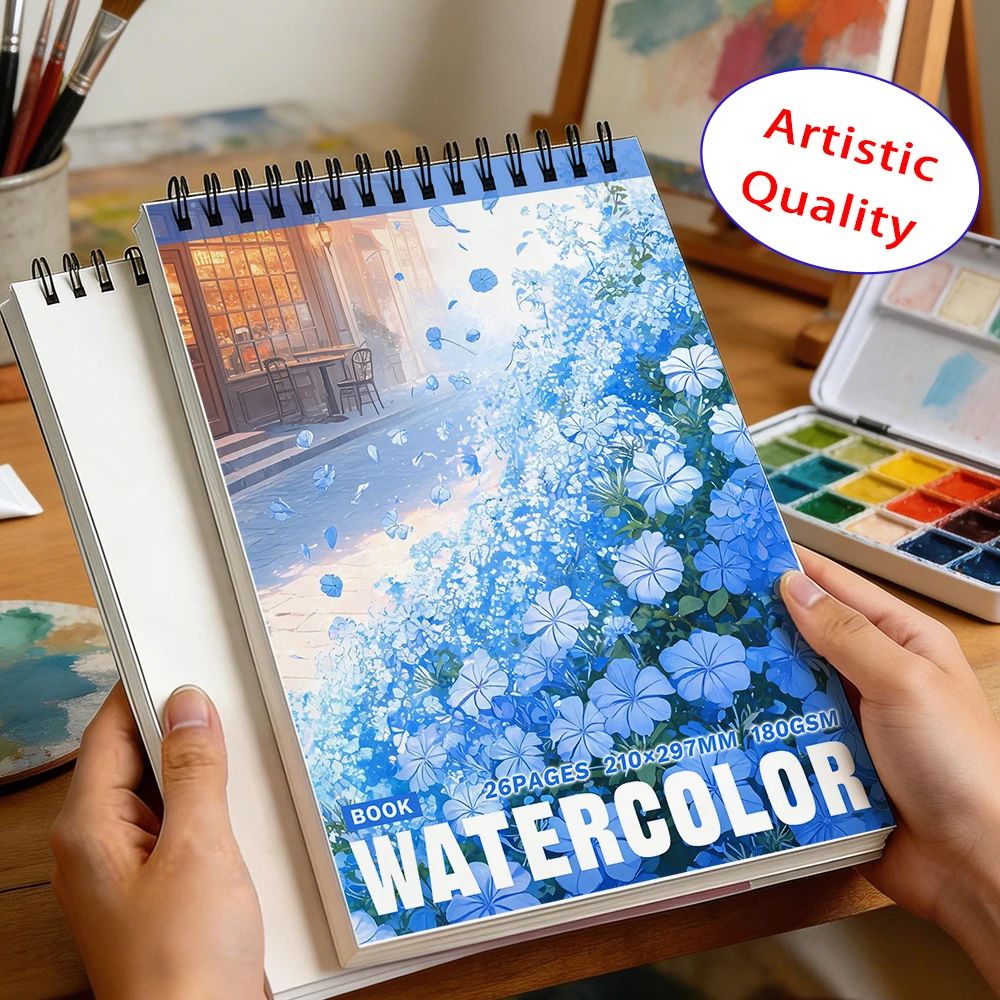 Watercolor Paper Notebook, 180gsm, 26 Sheets Cold Press Textured Pad for Artists, Students & Beginner Painters