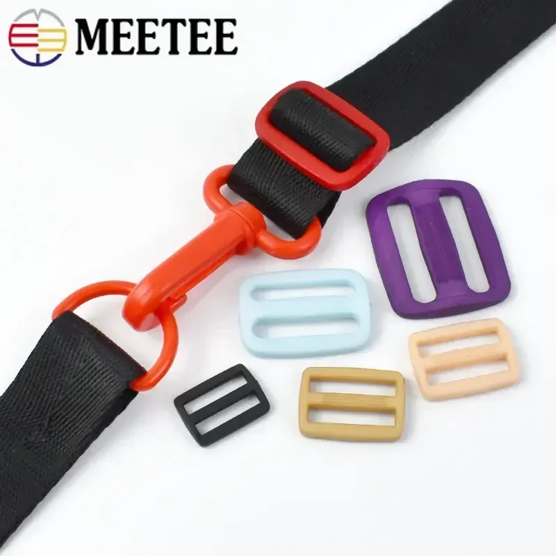 Meetee 20/50Pcs 16/20/25/31mm Plastic Tri-Glide Buckles Adjustable Ring Buckle Bag Straps Slider Clasp DIY Webbing Accessories