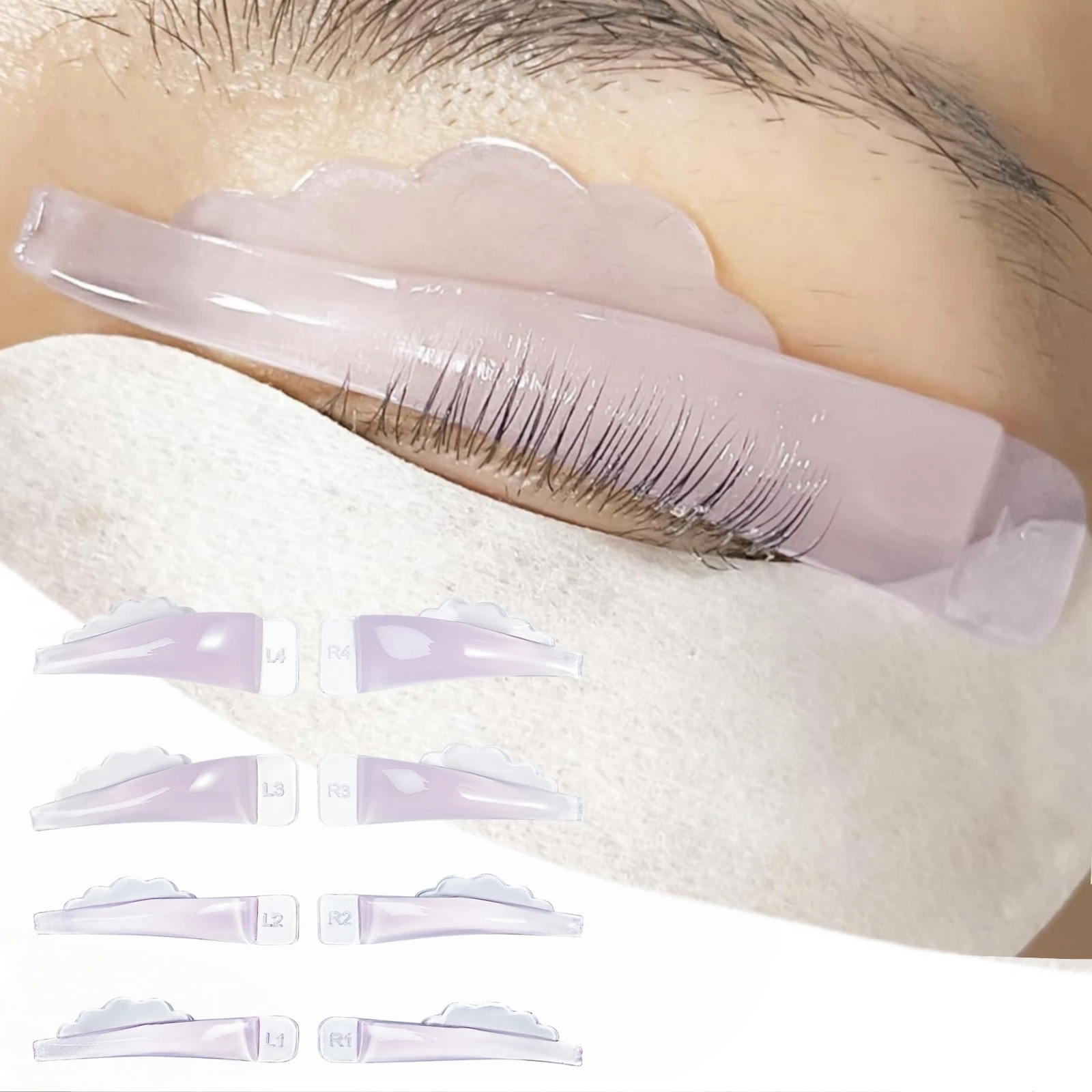 Lomansa 4 Pairs J/C Curl Silicone Eyelash Perm Pads Sticky Lashes Rods Shield Lifting 3D Eyelash Curler Accessories Makeup Tools