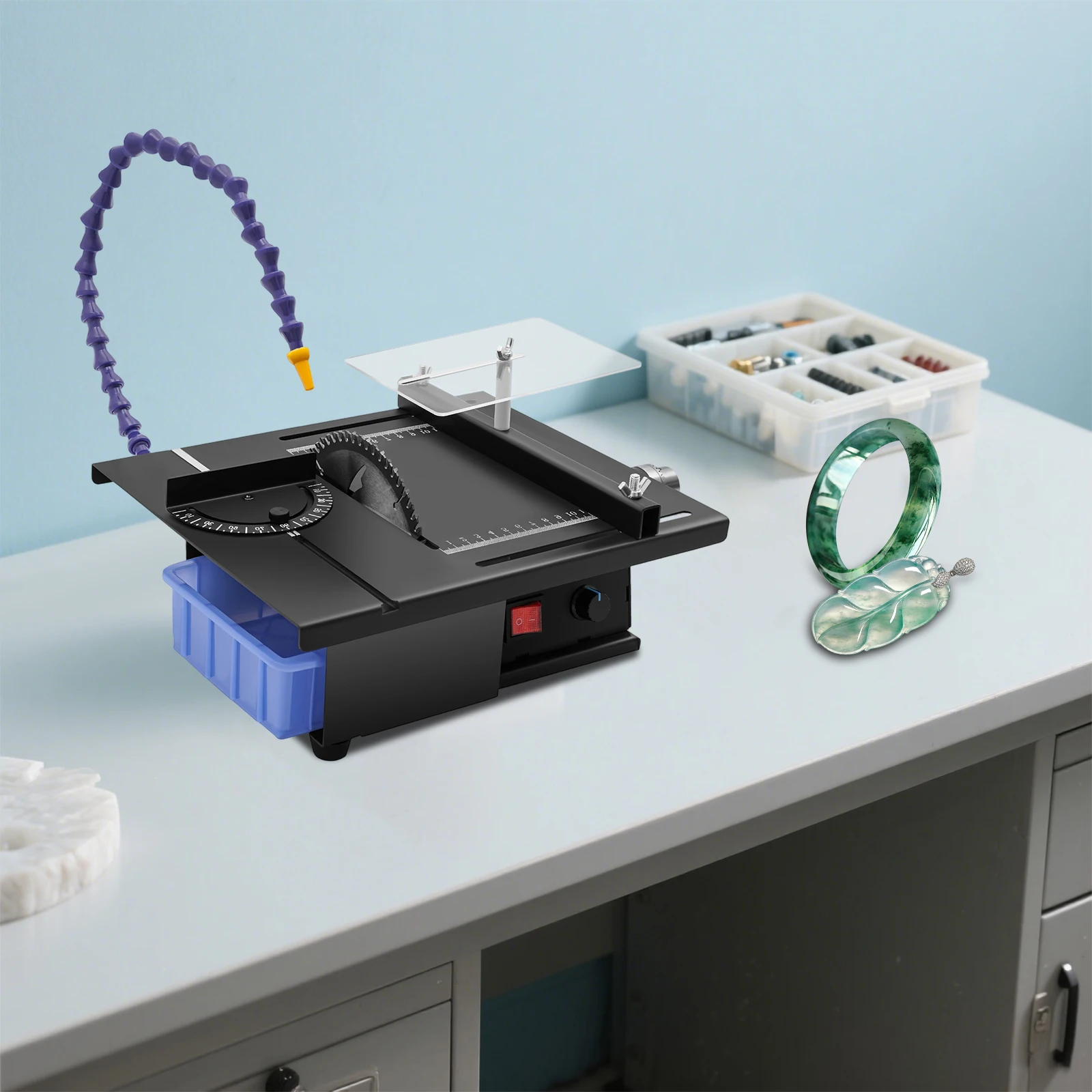 Máquina pulidora de tallado y corte de facetado de gemas, kit pulidor de amoladora de Jade de gemas multifuncional de 7 velocidades, amoladora de banco