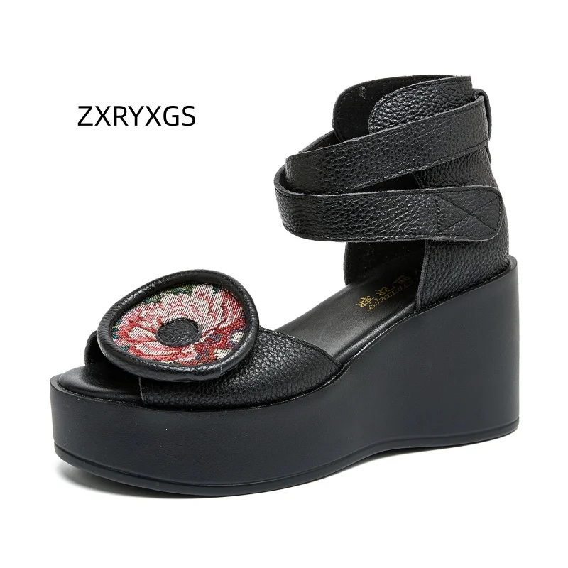 

ZXRYXGS 2026 Женские модные сандалии на танкетке из натуральной кожи с ремешками в ретро-римском стиле, на толстой подошве, увеличивающие рост