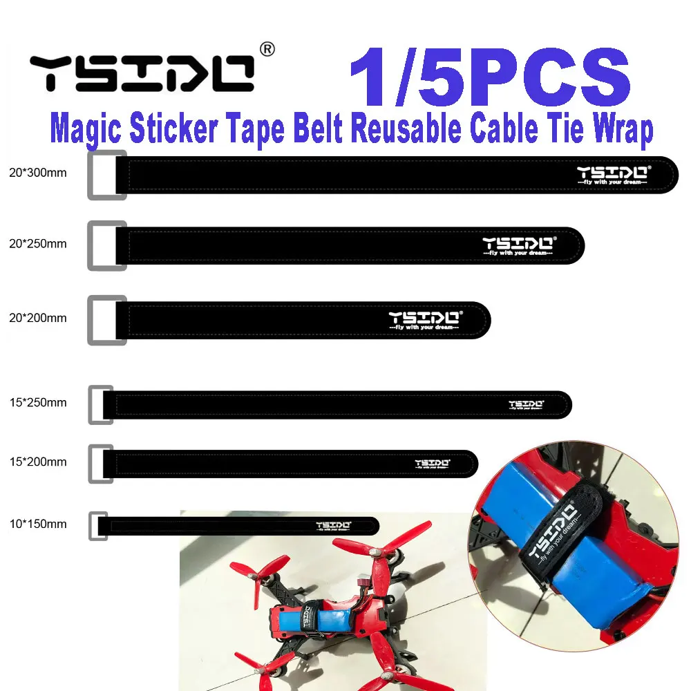 YSIDO 1/5PCS 10X150mm 20x300mm 15x200mm 20x250mm Magic Sticker Tape Nylon Lipo Strap Belt Cable Tie Wrap for FPV RC Battery DIY
