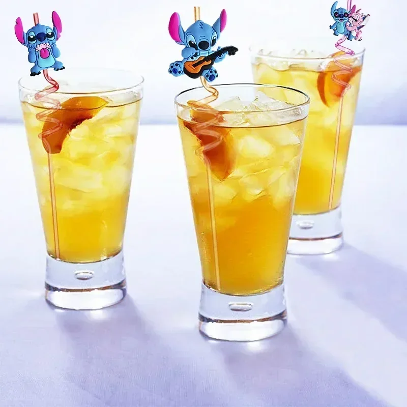 1/8PCS Stitch Reusable Straw Cartoon Cute Birthday Party Supplies Creative Drinking Tea straw Lilo&Stitch Anime Gifts For Kids