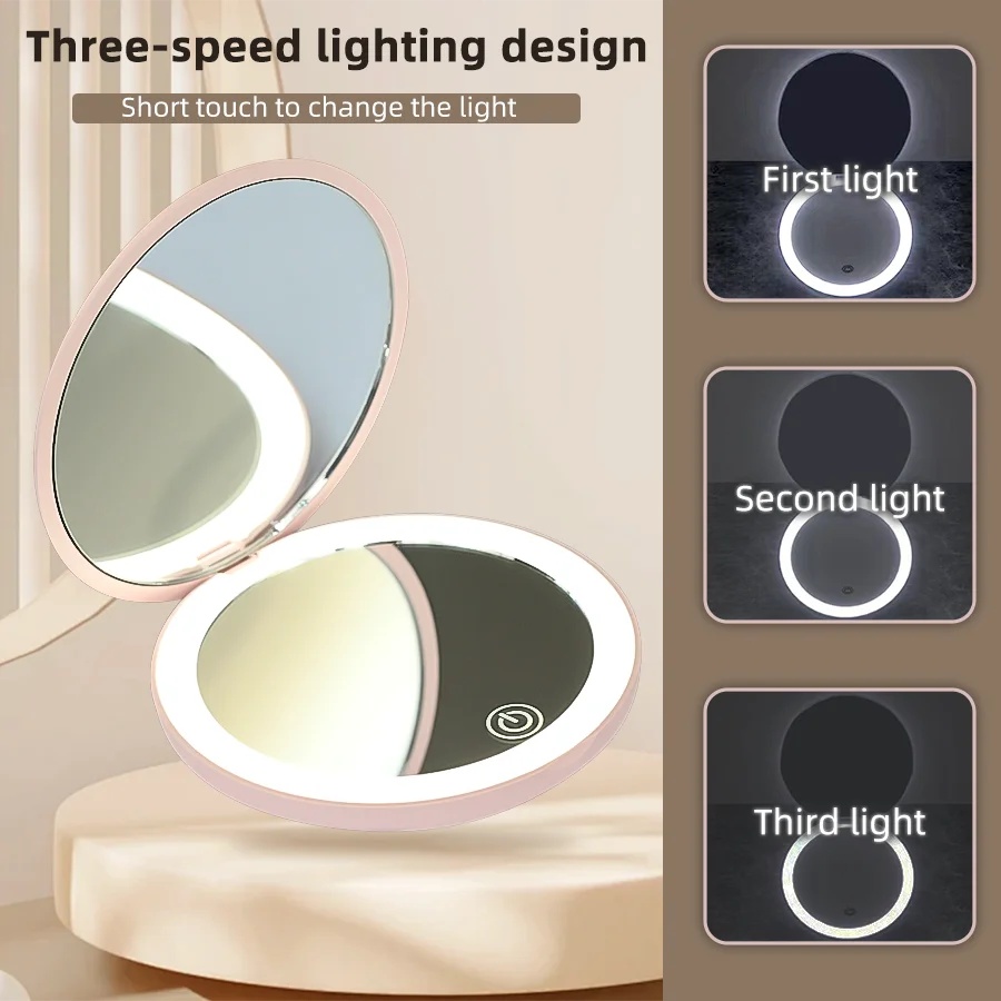 مرآة مكياج LED للسفر قابلة للطي: تكبير عالي الدقة 2X، 3 أضواء ملونة، تعتيم بدون خطوات - هدية إبداعية للسيدات #5