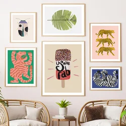 Jungle Tiger Stripes Wall Art Canvas Painting Positive Affirmation Posters Green Feather Prints Pictures For Living Room Decor
