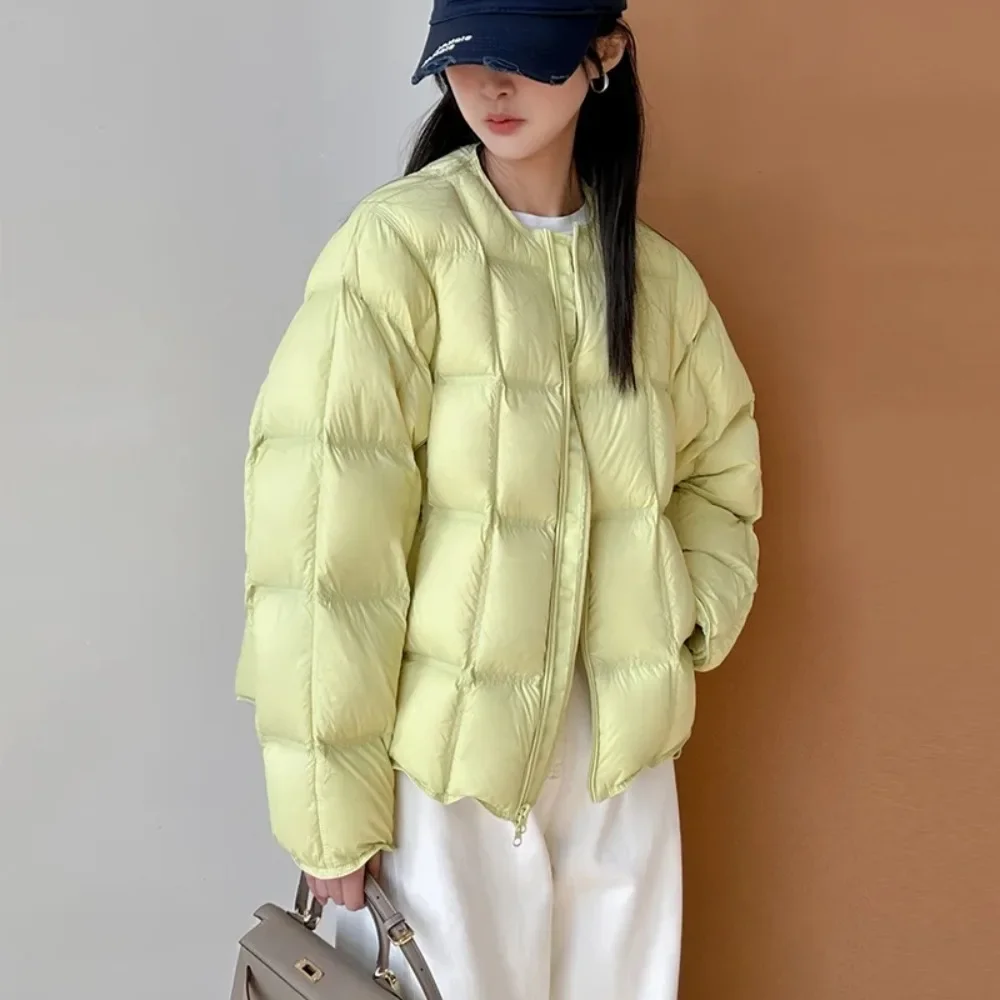 

CXFS 2022, осенне-зимняя пушистая куртка-пуховик, женская утепленная куртка с бейсбольным воротником, большая короткая повседневная одежда на белом утином пуху