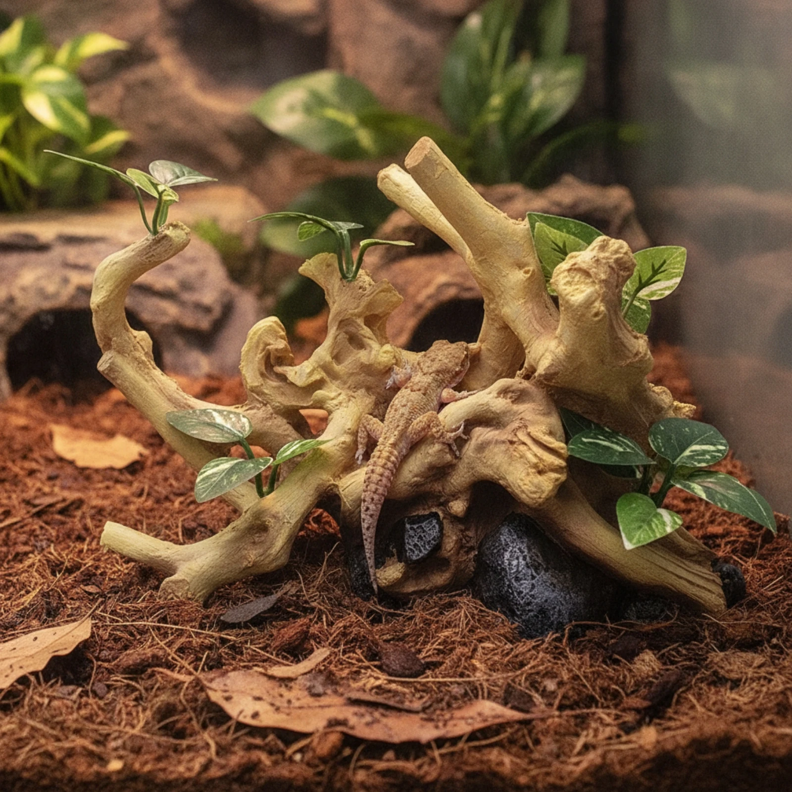 Planted Aquarium With Driftwood - Drijfhouttak met bladeren Realistische decoratie voor