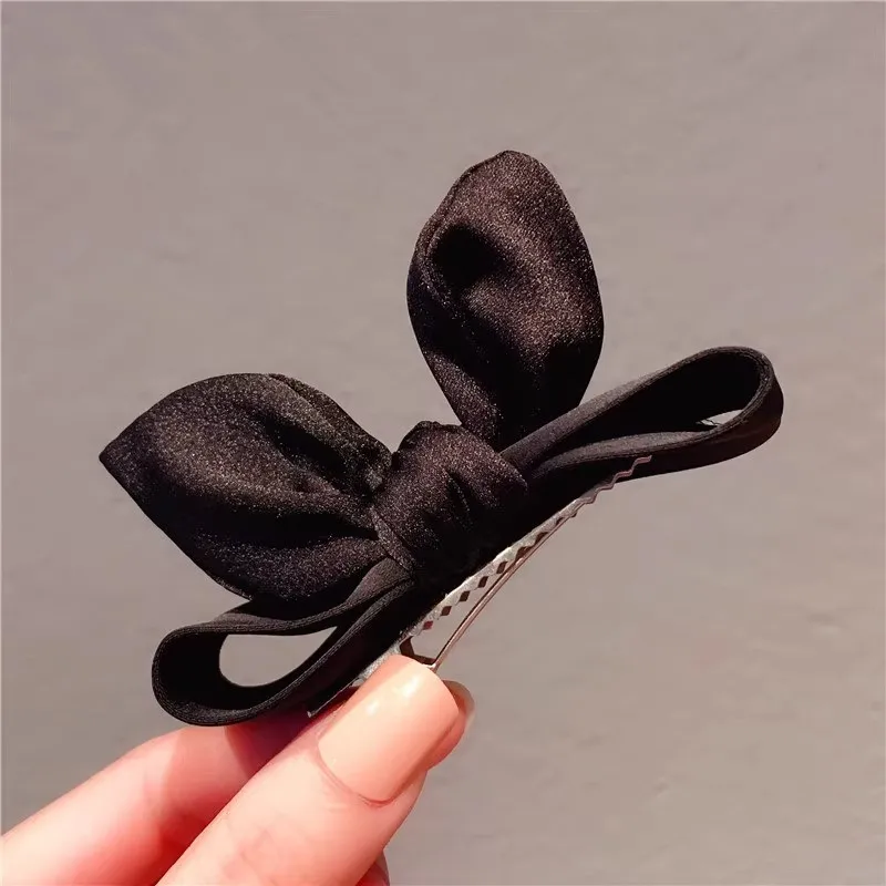 

Elegant Black Bow Duck Bill Clip Hairpin Girls Cute Top Clip Bangs Temperament One-word Clip Head Ornament Hair Accessories