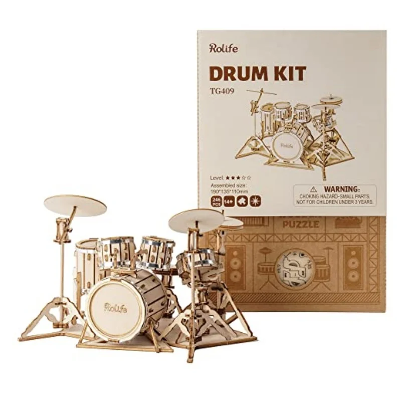 Robotime 3D Wooden Puzzle Toy DIY Cello Model Kits Wooden Craft Kits DIY Model Drum Kit  Adorable Home Decoration for Teens