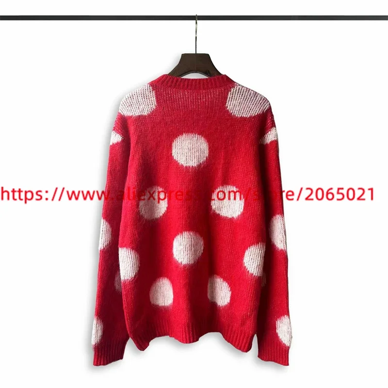 Mohair Knit Red Dots Sweater Men Women Round Neck Oversize Sweatshirts