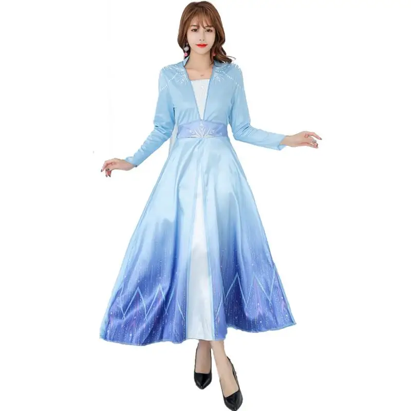 Disfraz de Halloween, Vestido de Princesa Elsa 2, Vestido de Ceremonia para Adultos, Reina Elsa, Vestido Azul de la Reina de Hielo, Vestido Tradicional para Mujer