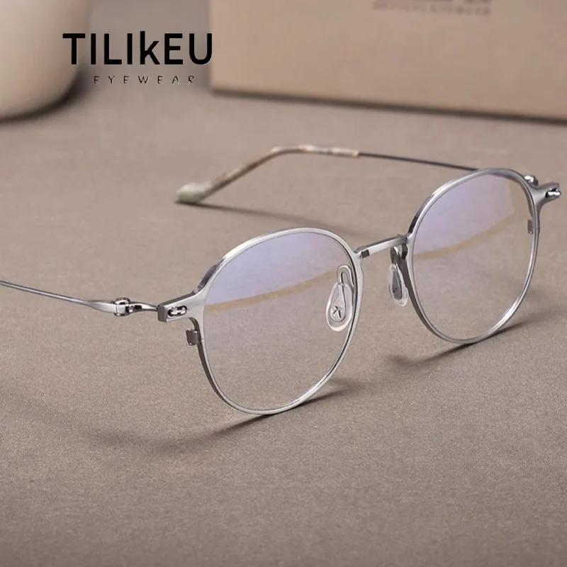 

Japanese Brand Pure Titanium Retro Round Eyeglasses Frames Men Large Faces Trend Designer Women Prescription Full Frame Glasses