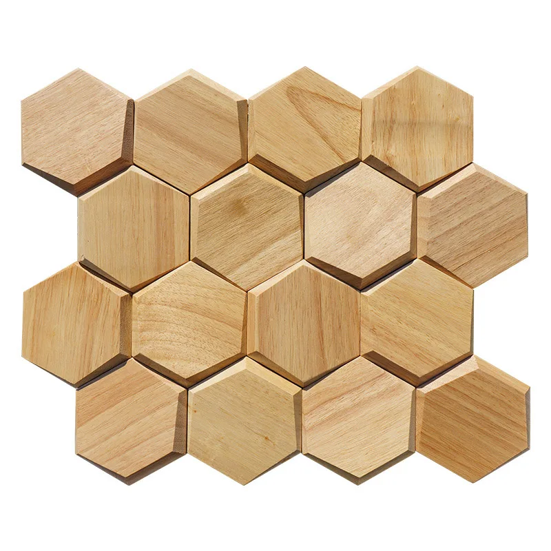 23 Sheets 3D Hexagonal Natural Rubber Wooden Acoustic Wall Panels High-End Mosaic Tile for Exhibition Hall Art Background Decor