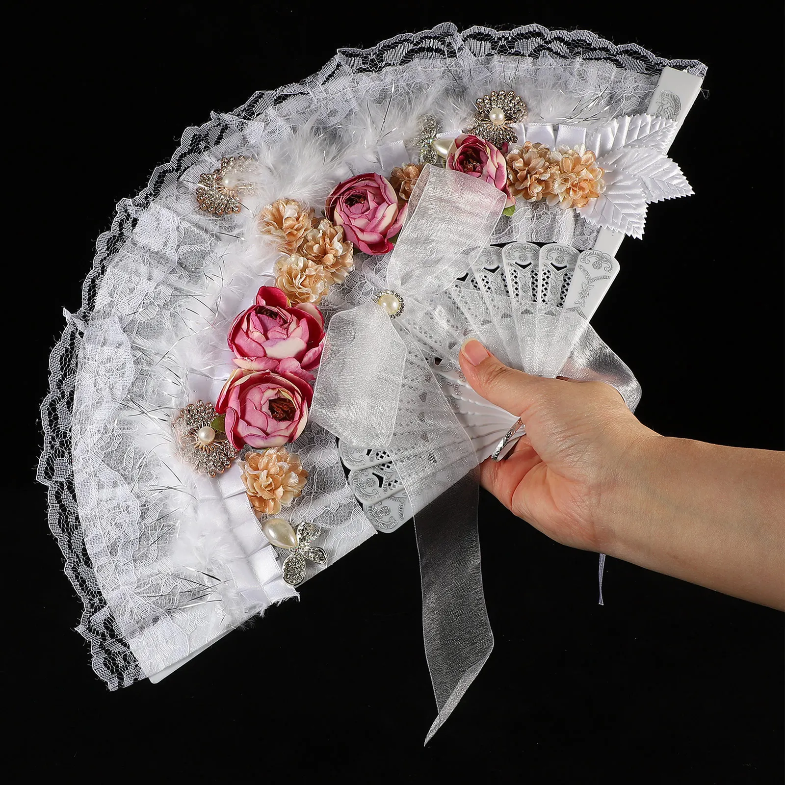

Floral Wedding Flower Fan Foldable Hand Fans Lace Wedding Party Fan Bridal Bridesmaid Elegant Decorative Craft