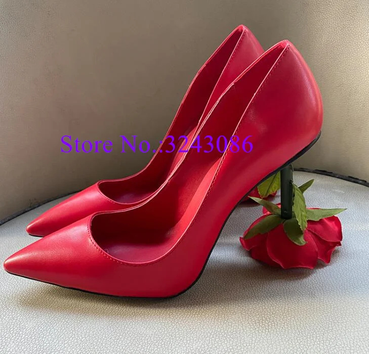 New Black Leather Rose Heel Lady Pumps Fashion Design Pointed Toe Strange Heel Dress Shoes Sexy Female High Heels Single Shoes