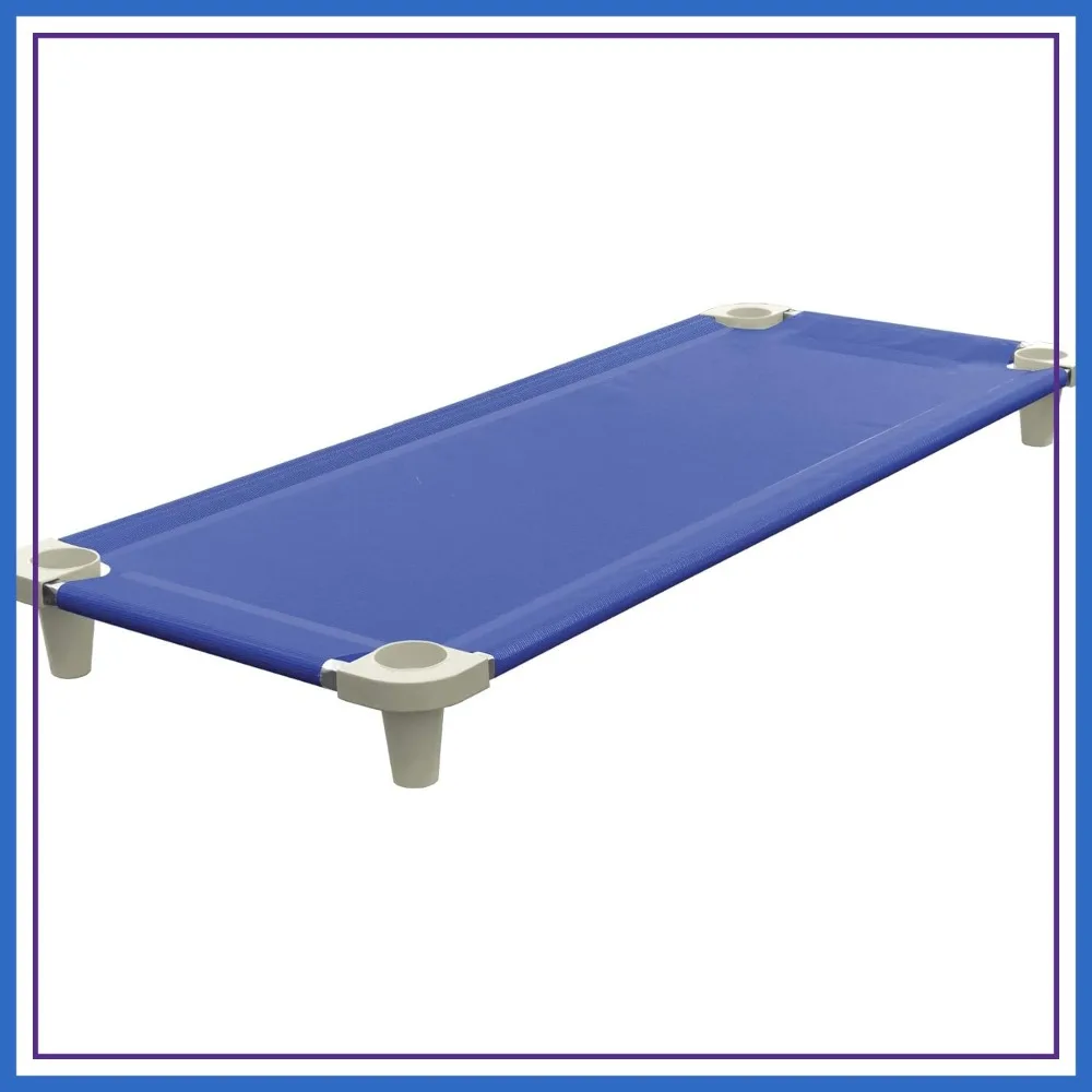 

Portable Toddler Cot, Stackable Kids Bed 52" L Stainless Steel Frame Blue Mesh