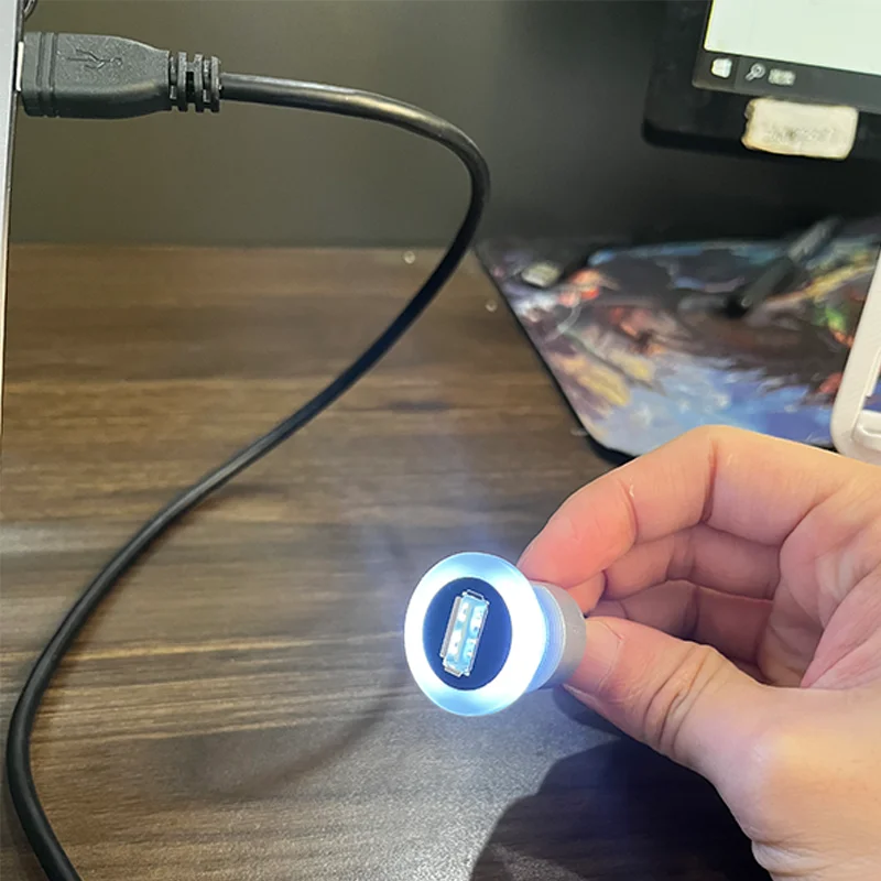 USB connector socket  Car Dash Board Mount USB2.0 Female A to Male A circle light with extention cable(60cm,150cm,200cm)