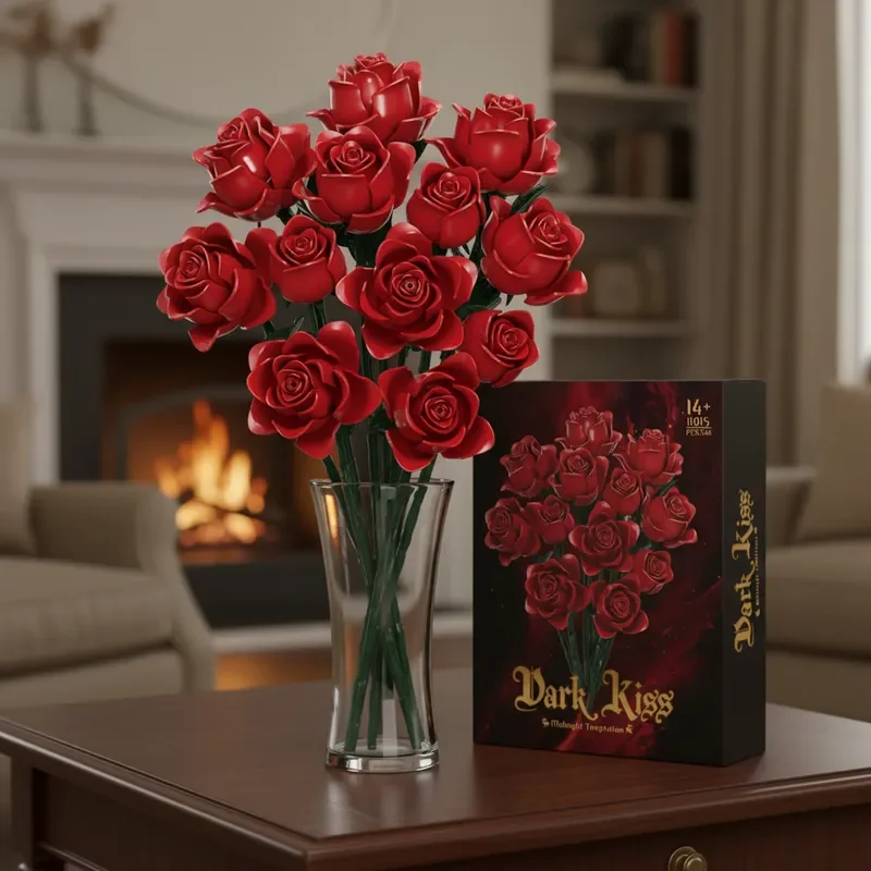 Romantischer Rosenstrauß, 546-teiliges Bausteine-Set, Valentinstag, Weihnachtsgeschenk, ihr kreatives Ausstellungsmodell, Heimdekoration, schöne Box
