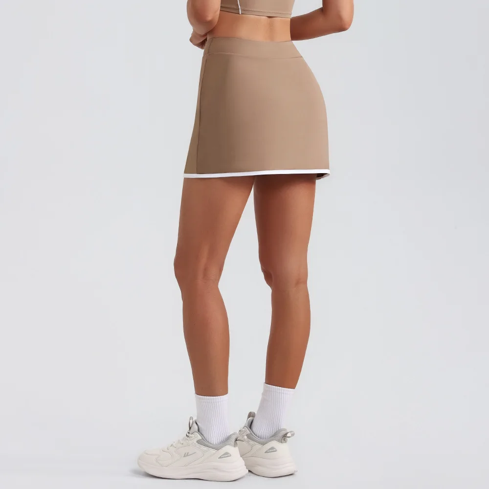 Maxdutti Yoga Short Skirt Women's Anti Glare Color Blocking Sports Skirt High Waisted Tennis Skirt Running Fitness A-line Skirt