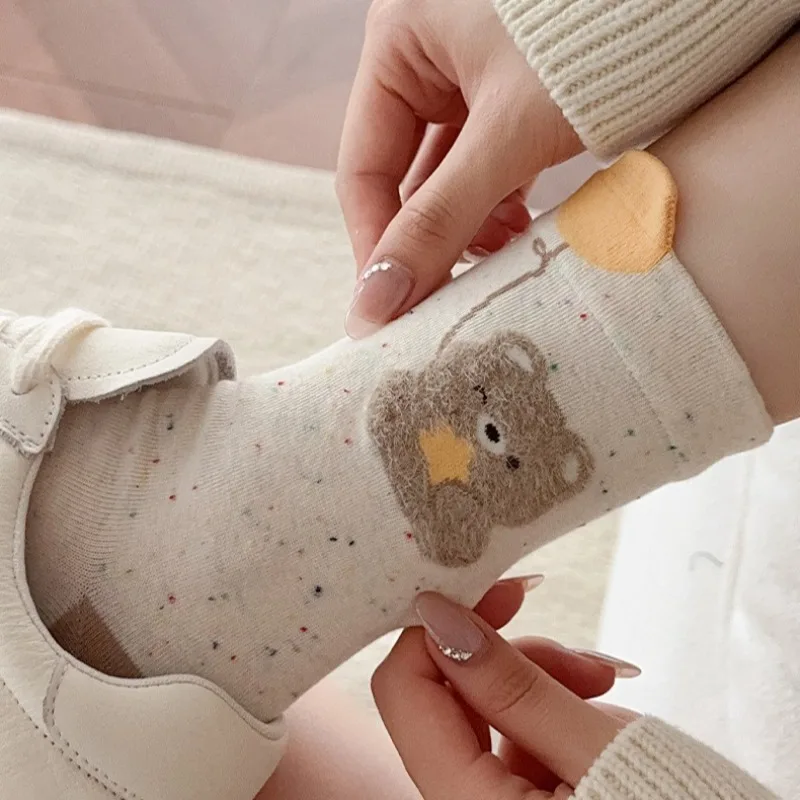 

4 Pairs Women's Thermal Mid-Calf Cotton Knit Socks Fall Winter Warm Seamless Socks for Women Short Funny Grip Sock High Quality