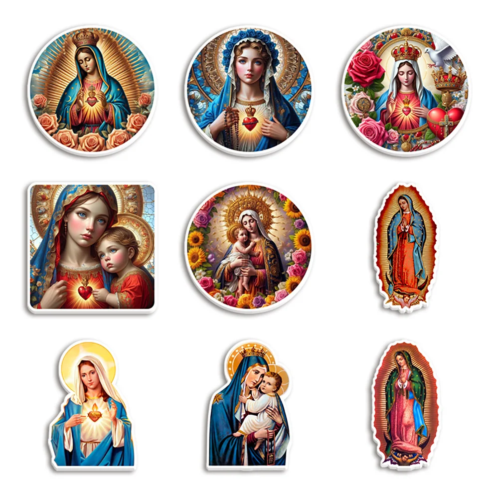 10pcs/lot Virgin Mary Mother Our Lady Religion Resin Planar Transparent Glitter Acrylic Flatback for Keychains Badge Handmade Cr