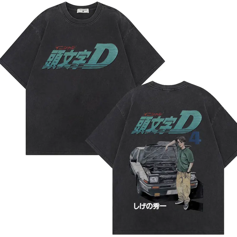 Anime Drift Initial D AE86 Takumi Fujiwara Graphic T Shirts Harajuku Manga Vintage Washed T-shirt Men Fashion Oversized T-shirts