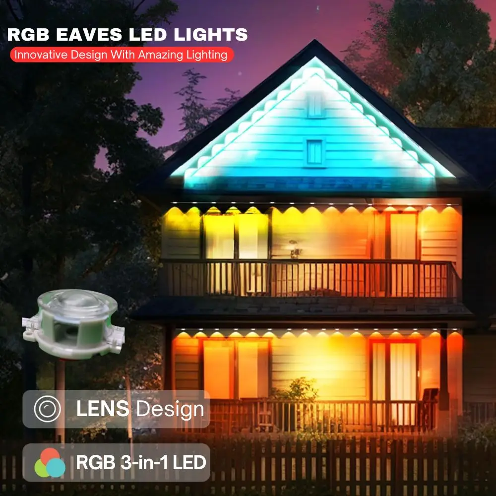 

1pc Waterproof IP67 Outdoor Light 50FT-98.4FT/15M-30M Fixed Led Light, RGB Smart Eaves Light LED Lamp Beads Decorative Light