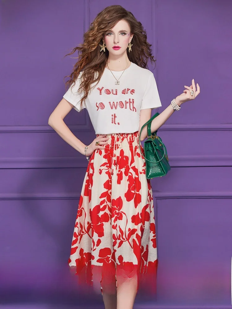 

Phoebe High Waist Floral Print A-Line Midi Skirt Women's Summer New Design Slimming Hip Covering Casual Fashion Skirt