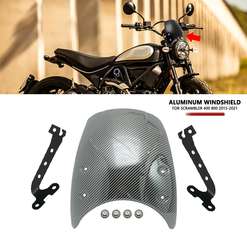 

Aluminum Windscreen Windshield Fly Screen Shield Wind Deflector with Holder For DUCATI Scrambler 400 800 2015-2021 2017 2018