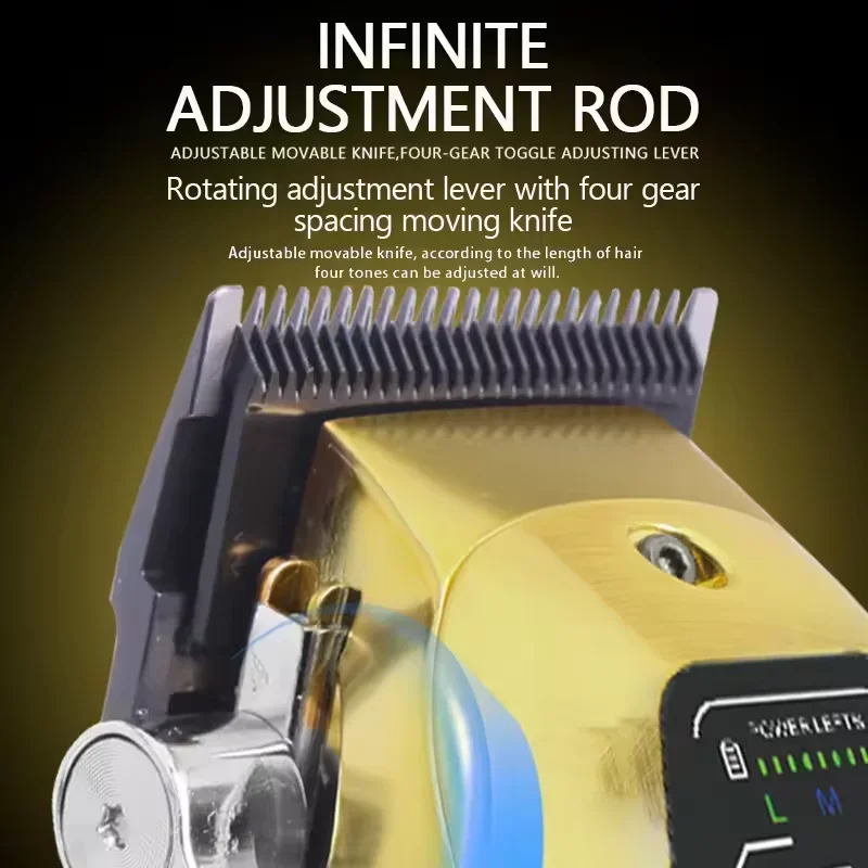Kemei KM-1698 مقص الشعر للرجال 9000 دورة في الدقيقة 10 واط عالية الطاقة كامل المعادن DLC شفرة LED عرض المهنية قص الشعر المتقلب