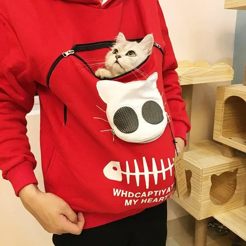 Winter Hoodies Sweatshirt Man Women Animal Pouch Hood Pullover Blouse Tops Lady Carry Dog Cat Breathable Sweatshirts 3XL