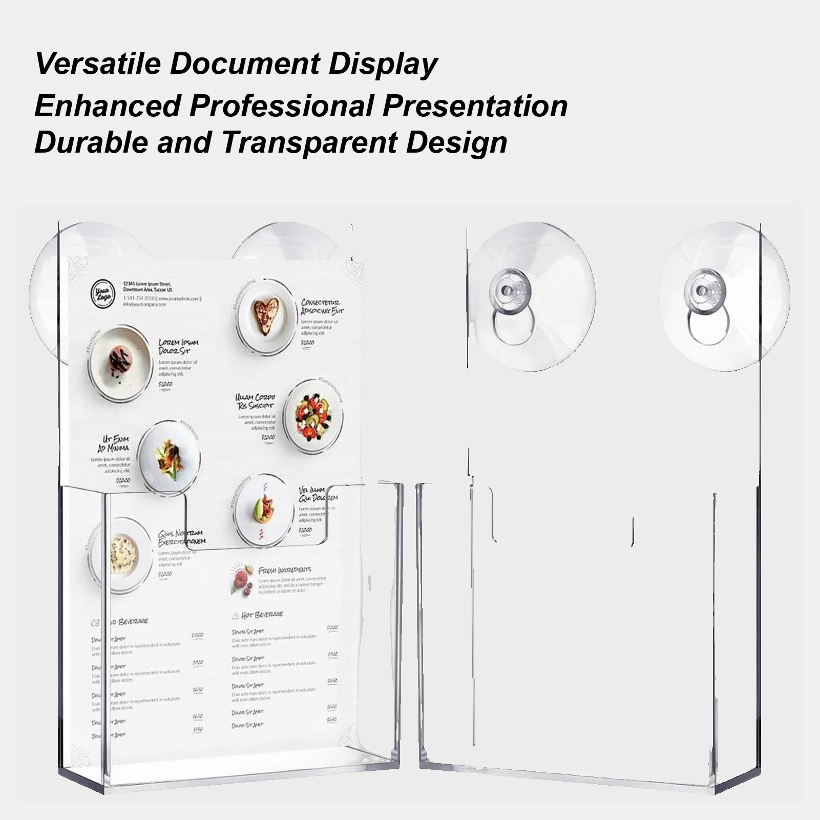 2pcs Acrylic Brochure Holder Suction Cup Literature Stand Wall Mounted Pamphlet Rack For Office Document Literature Brochure