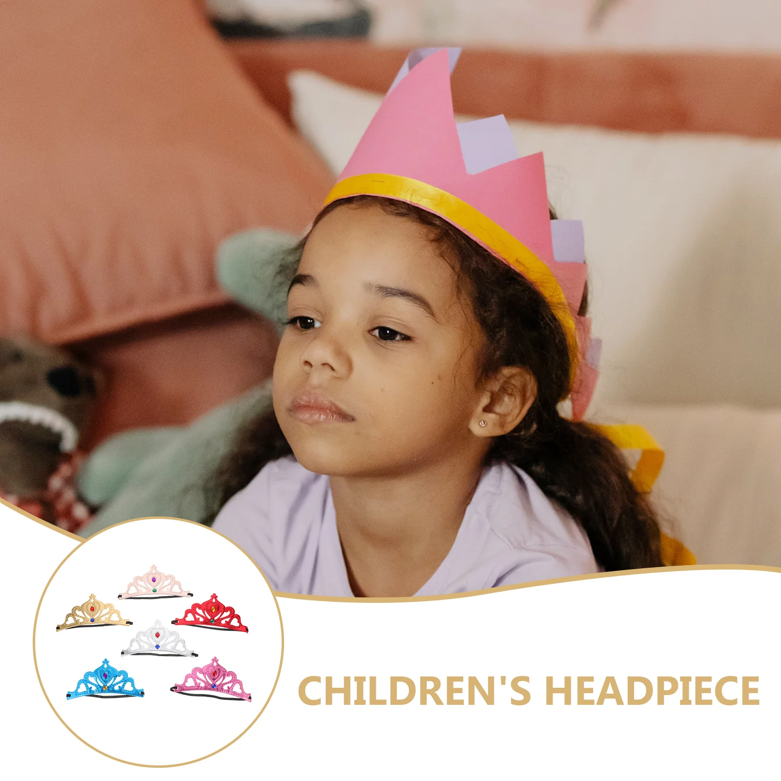 

6Pcs Princess Birthday Crown Headband Sturdy Cloth Party Headpiece for Little Girls Birthday Party Crown Accessory