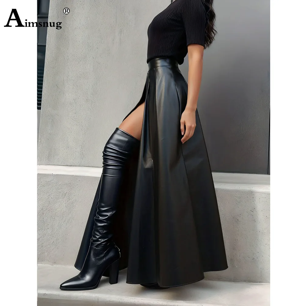 2026 alta divisão plissada falso couro do plutônio saias das mulheres sexy night club dança festa saia bodycon feminino tornozelo comprimento bottoms novo