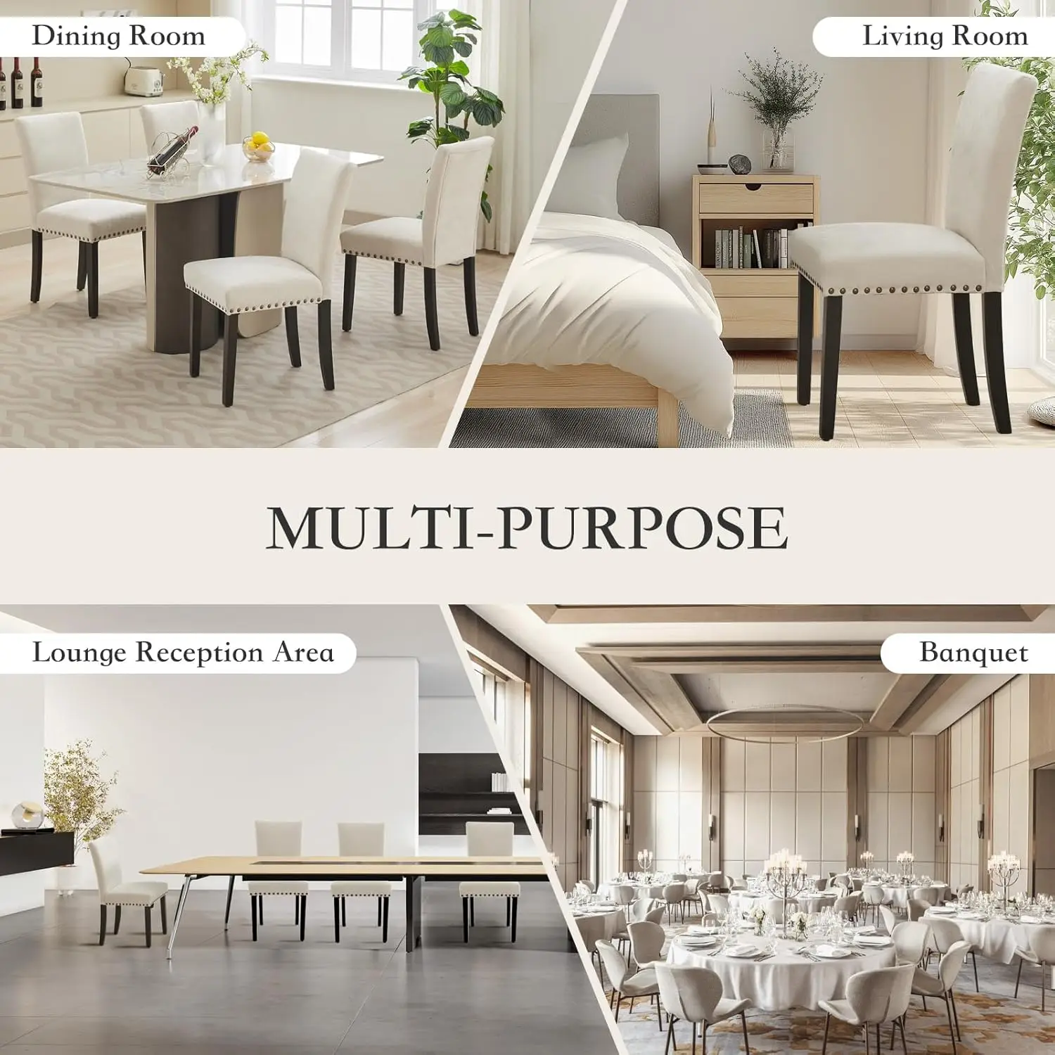 مجموعة كراسي تناول الطعام مكونة من كراسي غرفة العشاء المنجدة من بارسونز وكراسي المطبخ القماشية مع حواف رأس الأظافر/أرجل خشبية قوية وP #3