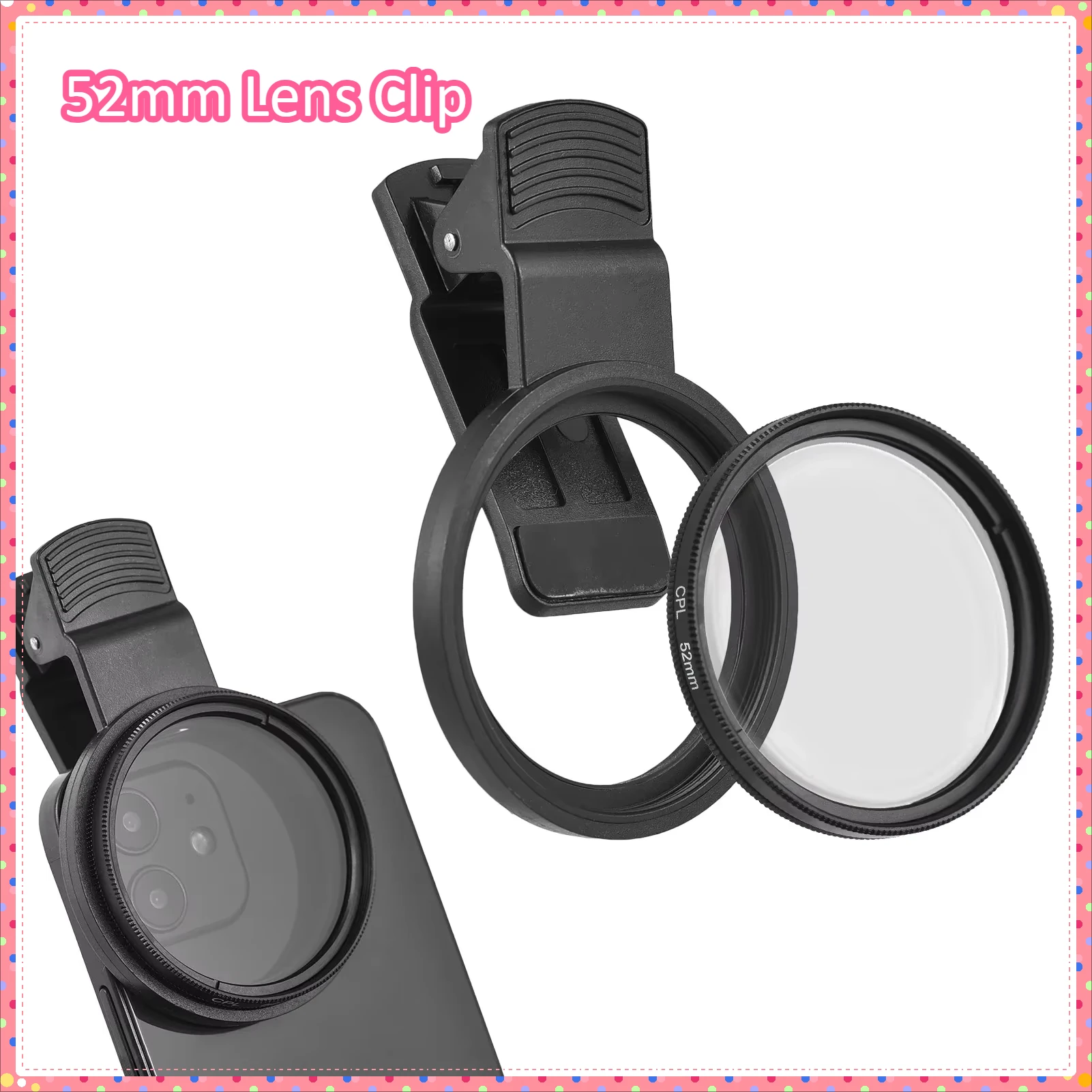 52mm CPL Filter Universal Phone Lens Clip-on Polarizer Filter Lens Clip For iPhone 16 Circular Polarizer Filter For Canon Nikon