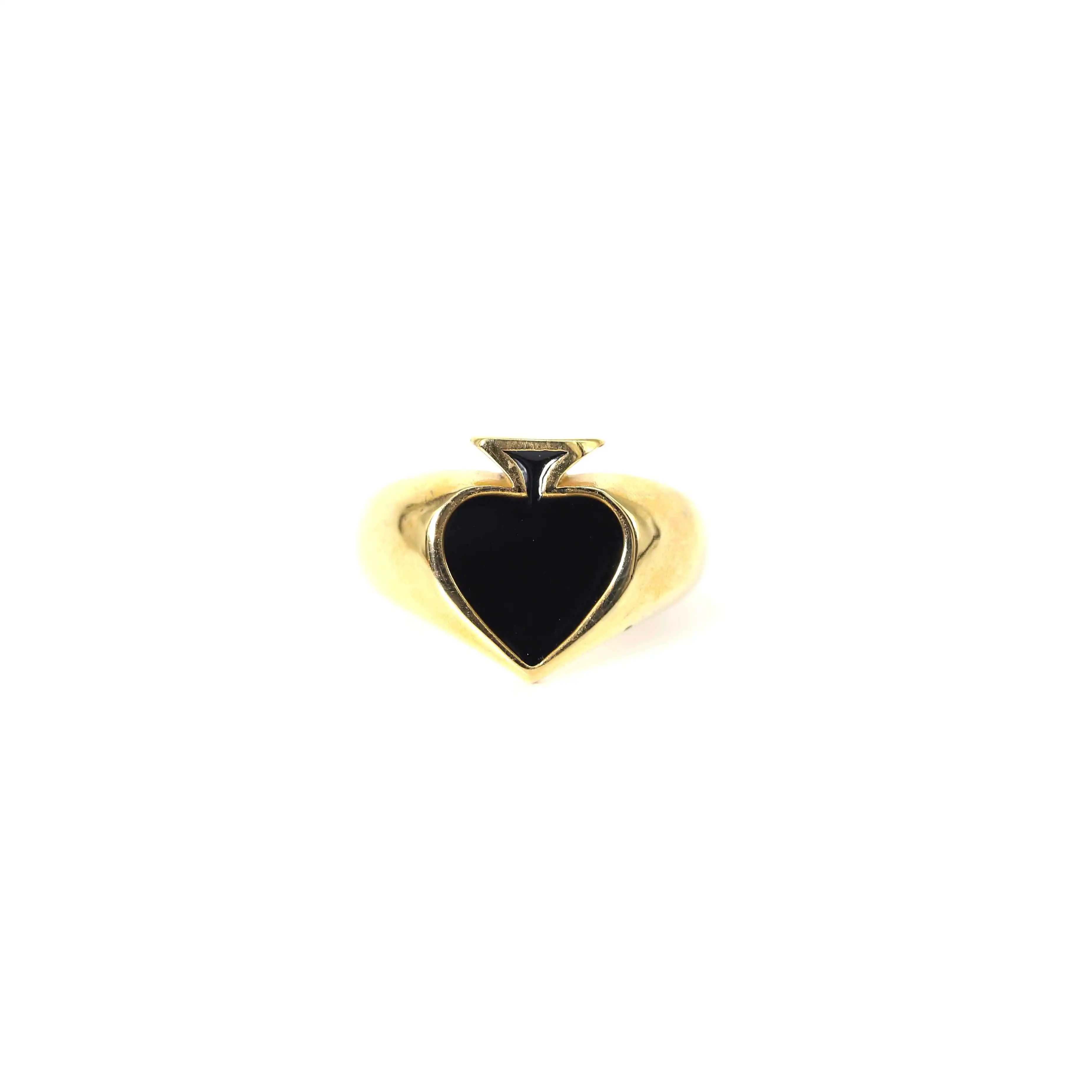 Inlaid Black Onyx Ring 18k Gold Plated Stainless Steel Spade Ring