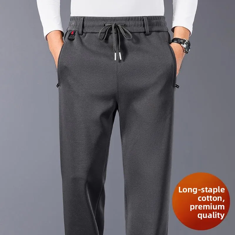 

Мужские повседневные брюки на подкладке Fce, свободные прямые брюки с высокой талией, брюки для папы среднего возраста с эластичной резинкой на талии, большой размер, смесь хлопка из полиэстера