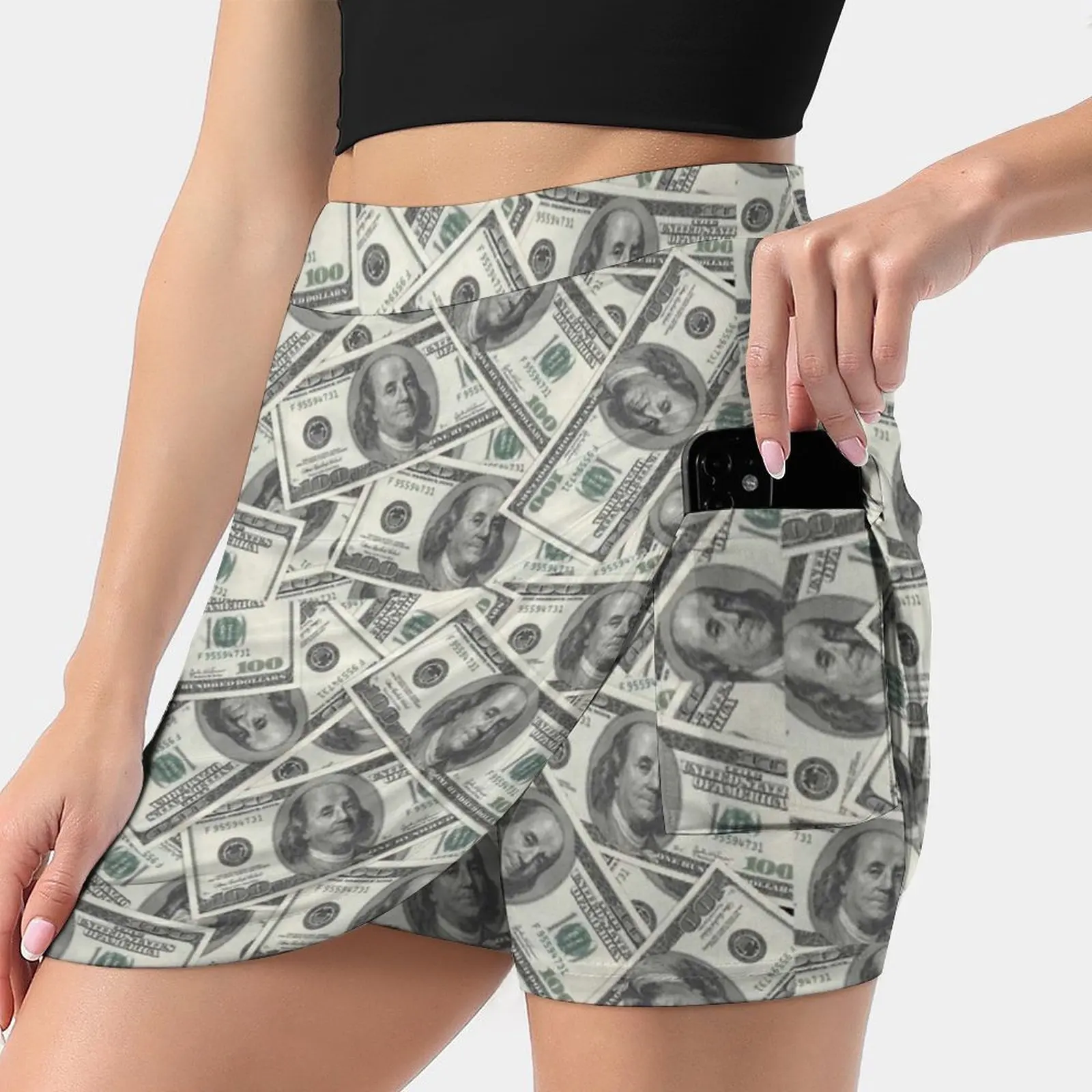 Money Money Novelty Dollars Women's skirt Mini Skirts A Line Skirt With Hide Pocket Dollars Money Money 100 Dollars Funny