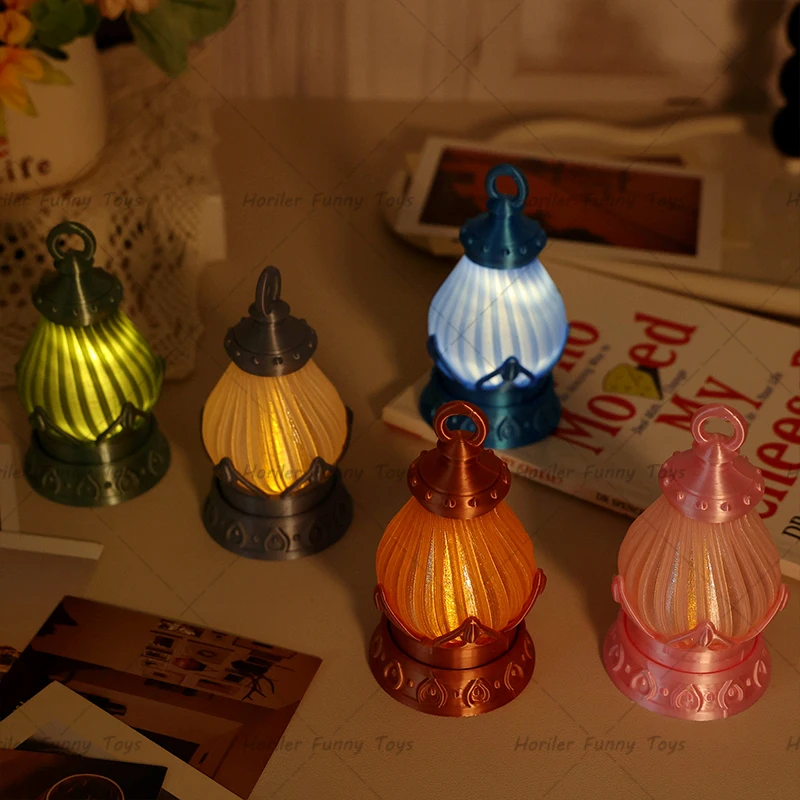 Mini Led Retro Leuchtende Lotus Laterne Simulation Cande Licht Nachtlicht Puppenhaus Miniatur Teelicht Kerzenhalter für Tischplatte